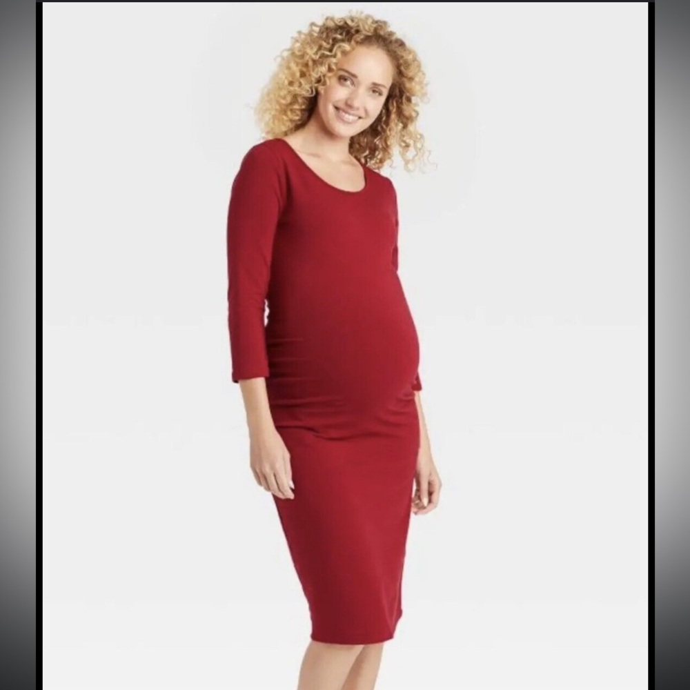 Isabel Maternity 3/4 sleeve red dress